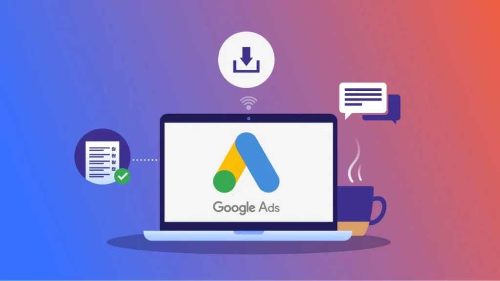 Entrepreneur promoting a new business with Google Ads in Dubai using a laptop and digital dashboard